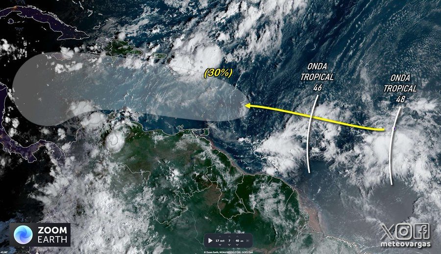 Dos ondas tropicales podrían generar lluvias en Venezuela durante este fin de semana